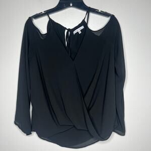 Naked Zebra Strappy Black Cold Shoulder Blouse V-Neck Flowy Blouse‎ Whimsygoth M